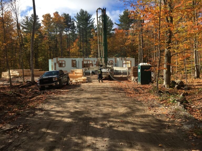 Concrete pump on site for an ICF pour in Tiny Township